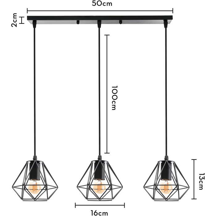Світловий вінтажний підвісний світильник, E27, залізо, чорний, для обіднього столу/кухні, 3-