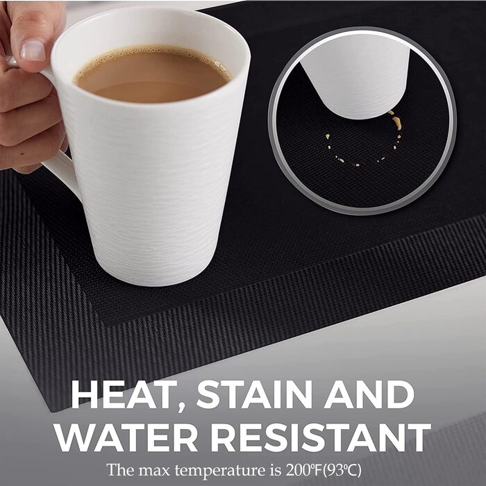 Набір серветок на стіл More Décor, 6 шт., сірий (чорний), PVC-вініл, миючі, термостійкі, для кухні та їдальні