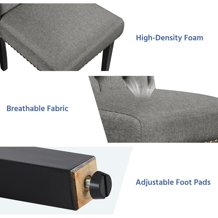 Крісло кухонне Yaheetech з підлокітниками та спинкою у вигляді крила, оббивка, до 140 кг, сіре (6, світло-сіре)