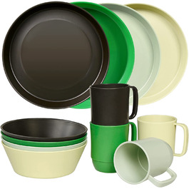 Пластикові набори посуду Greentainer (24 шт. / Легкий і небиткий комплект, набір тарілок, миски,чашки, сервіровка столу на 6 персон, ідеально підходить для дітей і дорослих багаторазового використання (світлий колір)