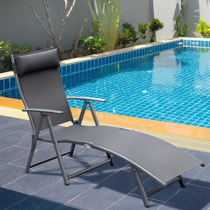 Шезлонг Outsunny Garden Lounger складний регульований з подушкою, шезлонг сірий, метал і тканина 137 x 63.5 x 100.5 см для саду та тераси