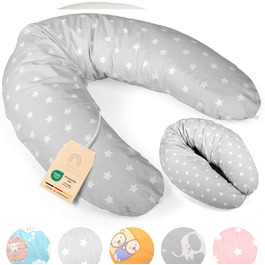 Подушка для годування та вагітних XXL, 190 см, з чохлом, сіра зірки. Перевірена подушка для вагітних, немовлят та дорослих. М'яка подушка для сну на боці та зміни положення тіла.