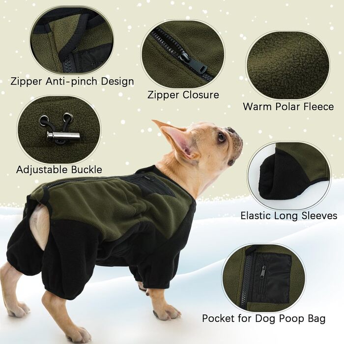 Зимове пальто Dog XS, Тепле пальто для собаки зі снудами, Зимова куртка Chihuahua (Army Green, XS)