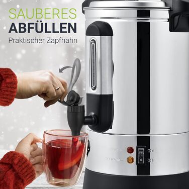 Електричний диспенсер для глінтвейну Juskys Teramo 7 літрів, 1500W з краном, термостатом та захистом від перегріву, 30-110°C, нержавіюча сталь