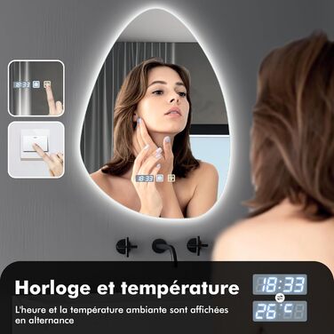 Дзеркало для ванної кімнати Worshow з підсвіткою 50x70 см: LED, регулювання яскравості, протитуманне покриття, 3 режими, таймер, пам'ять, сенсорне управління
