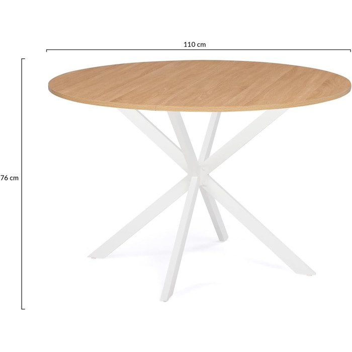 Столовий стіл IDMarket Alix, круглий, на металевих ніжках, 110 см, для 4-6 осіб, дерево та білий колір