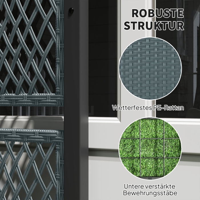 Підвищене грядка з опорою для ліан у стилі ротангу, ящик для квітів з підпірками, 90 x 35 x 148 см, темно-сірий