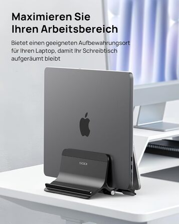 Підставка для ноутбука SODI вертикальна, автоматична, алюмінієва, чорна. Захист для MacBook Pro/Air, ноутбуків, планшетів, телефонів