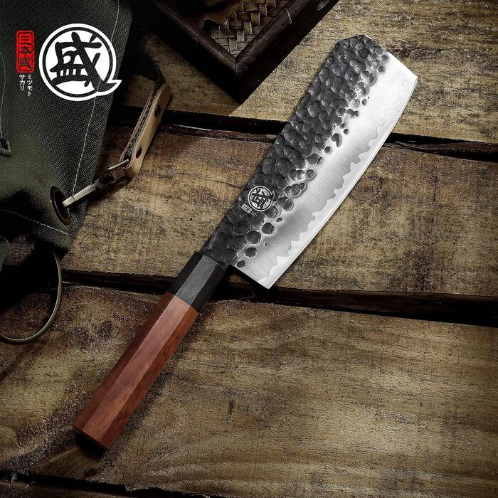 Японський кухонний ніж MITSUMOTO SAKARI з ручкою з рожевого дерева (19 см), ручна ковка, високоякісна сталь