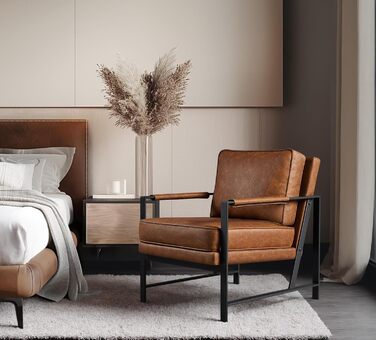 Крісло-реклакс Yaheetech з металевим каркасом та штучною шкірою, світло-коричневе