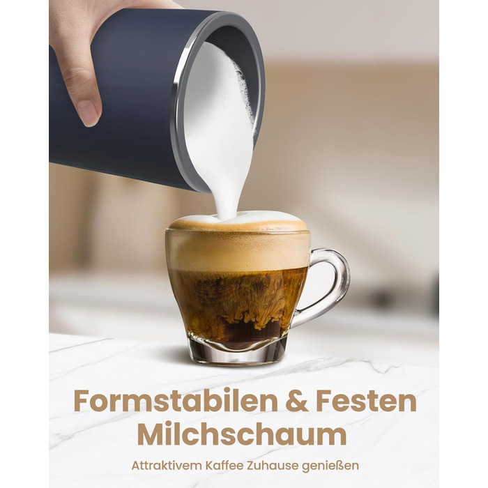 Електричний спінювач молока SIMPLETASTE 4-в-1: гарячий та холодний спінений молочний напій, підігрів молока, приготування какао, антипригарне покриття, автоматичне вимкнення, тиха робота, без BPA, для капучино та лате, темно-синій, з додатковою насадкою