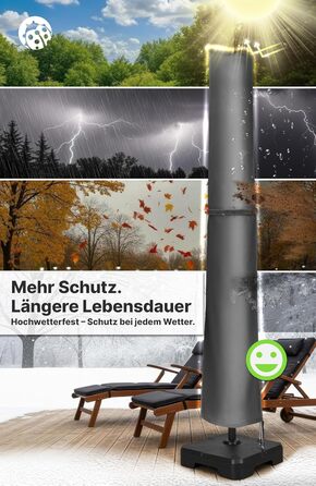 Чохол для парасольки Menz 2-4 м, 420D Oxford, водонепроникний, UV-стійкий, вітростійкий, для саду, антрацит, 225 × 35/50 см