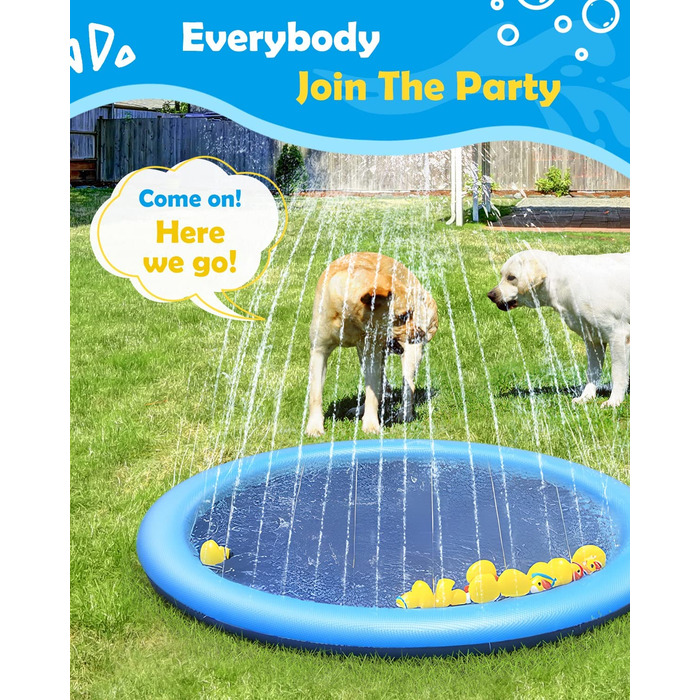 Басейн для собак Peteast для великих і маленьких собак і дітей 59 складна спринклерна площадка для бризок, протиковзка іграшка для води для собак товщиною 0,58 мм, екологічно чиста, довговічна (87 дюймів, синя)