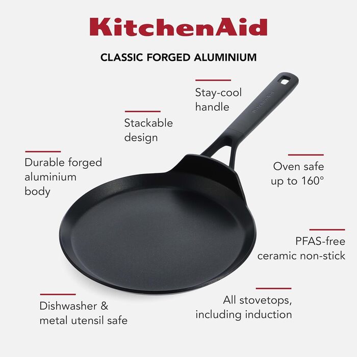 Сковорода KitchenAid Classic Forged для млинців (24 см), з антипригарним покриттям, індукційна, для духовки, чорна