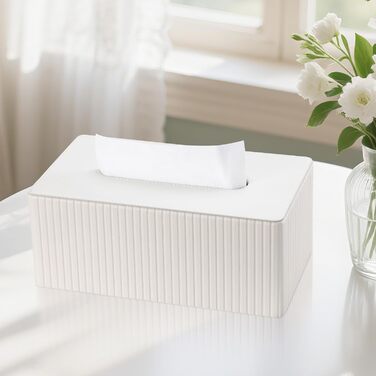 Коробка для серветок KINGFOM з PU шкіри, біла, прямокутна - для вітальні, ванної кімнати та офісу