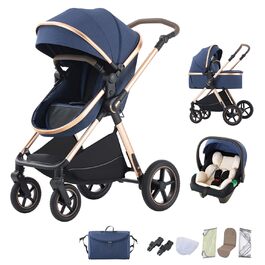 Дитяча коляска BEBBY 3-в-1: комбінована, люлька, автокрісло, складна, для новонароджених, блакитна (D2-BLUE)