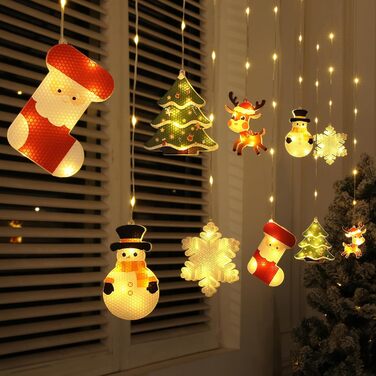 Льоново-новорічна світлодіодна штора-гірлянда Bloomwin з 3D-мотивами, 120 LED, 8 режимів, USB, тепле біле світло, для прикраси вікон та інтер'єру