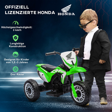 Дитячий електромотоцикл HOMCOM, 6V дитячий мотоцикл з гудком, музикою під час запуску, дитячий транспорт, 3 км/год, для дітей 3-6 років, зелений