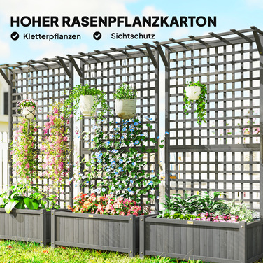 Підвищене грядка з шпалером та дахом, ящик для рослин, квітник, стійкий до погодних умов, дерево, 90 x 45 x 183 см, темно-сірий