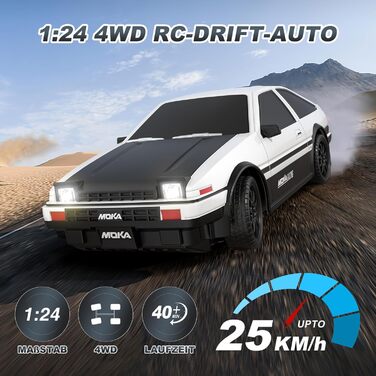 RC Дрифт Автомобіль 1:24 Mini 4WD 2.4GHz, 25 км/год, LED підсвічування, Подарунок для хлопчиків від 6 років