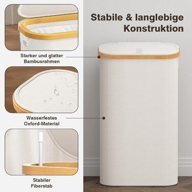 Вузький кошик для білизни з кришкою, 75L, складний, для спальні, ванної, пральні, дитячої кімнати, бежевий