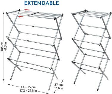 Сушильна стійка Gobi Складна компактна, компактна розкладна сушильна машина з телескопічними штангами, розширювана ширина, нержавіюча сталь