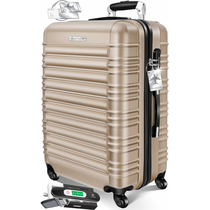 Валіза KESSER® з жорстким корпусом, вагова шалька та багажний жетон | Роликова валіза з кодовим замком, телескопічна ручка (шампань, 75 см – 120 л)