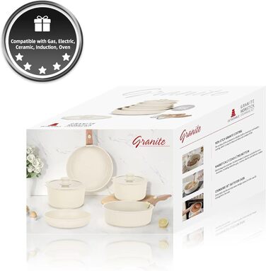 Набір посуду RIOVARM з індукційним дном, антипригарне покриття з граніту, знімні ручки, силіконові кришки, без PFOA. Каструлі та сковорідки