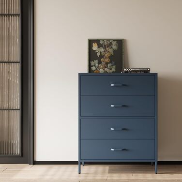 Металева комода Jan Nowak з шухлядами Carla | Комод-шафа для спальні, вітальні, дитячої кімнати | Стиль лофт | Комод з шухлядами, темно-синій | 80 x 101,5 x 40 см