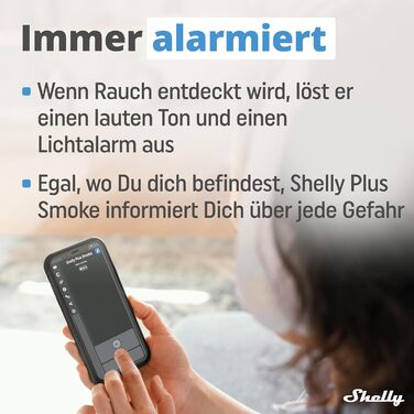 Датчик диму Shelly Plus Smoke - бездротовий, з фотоелектричним сенсором, EN 14604, 5 років роботи від батареї, LED-індикація, сумісність з Alexa та Google Assistant, без хабу