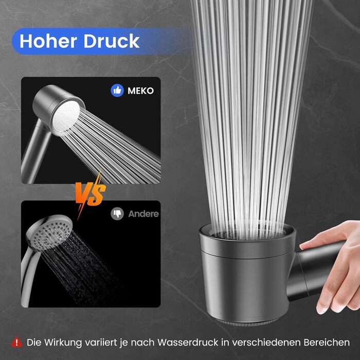 Фільтр для душу MEKO з високим тиском, ручна лійка з 15-шаровим фільтром, шланг 1,5 м, 3 режими, економія води, видаляє хлор, важку воду, важкі метали, темно-сірий