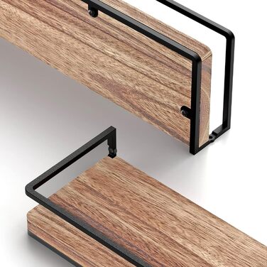 Полиця настінна дерев'яно-металева Wandregal 2 шт 42 см коричнево-чорна для ванної, спальні, вітальні, кухні, офісу