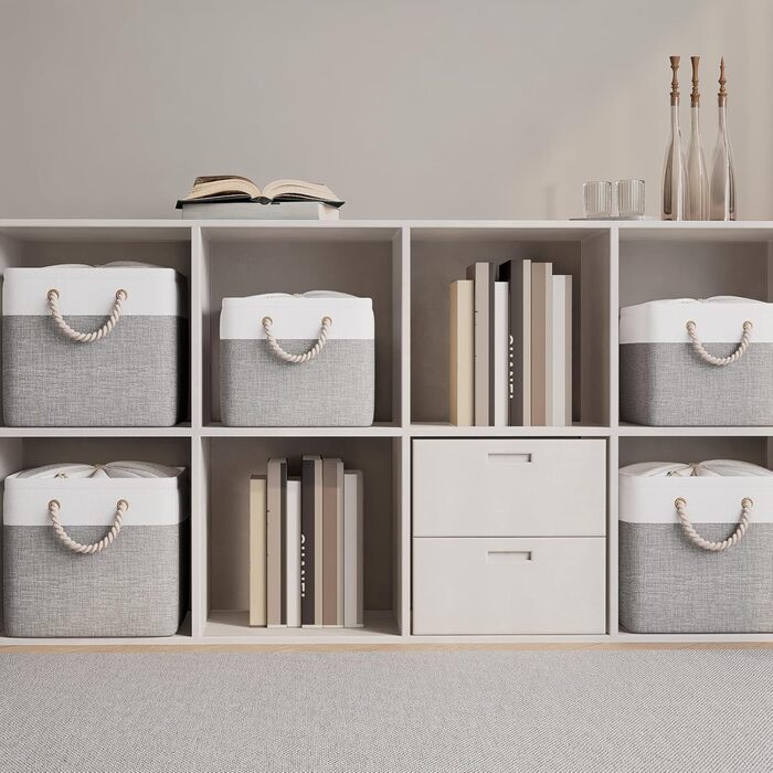 OUTBROS Коробки для зберігання (3 шт.) 33x23x20 см, тканинні, з шнурком та ручкою, складні, сірий/білий