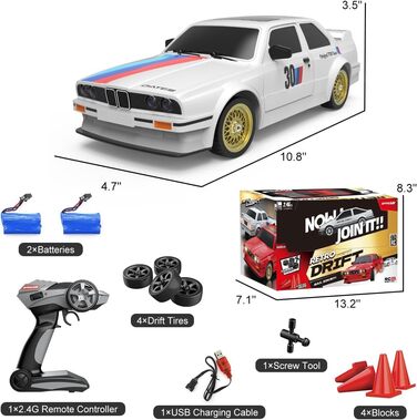 RC Дрифт-кар Mostop 1/16, 2.4GHz, 4WD, 30+ км/год, LED, 2 акумулятори, Білий