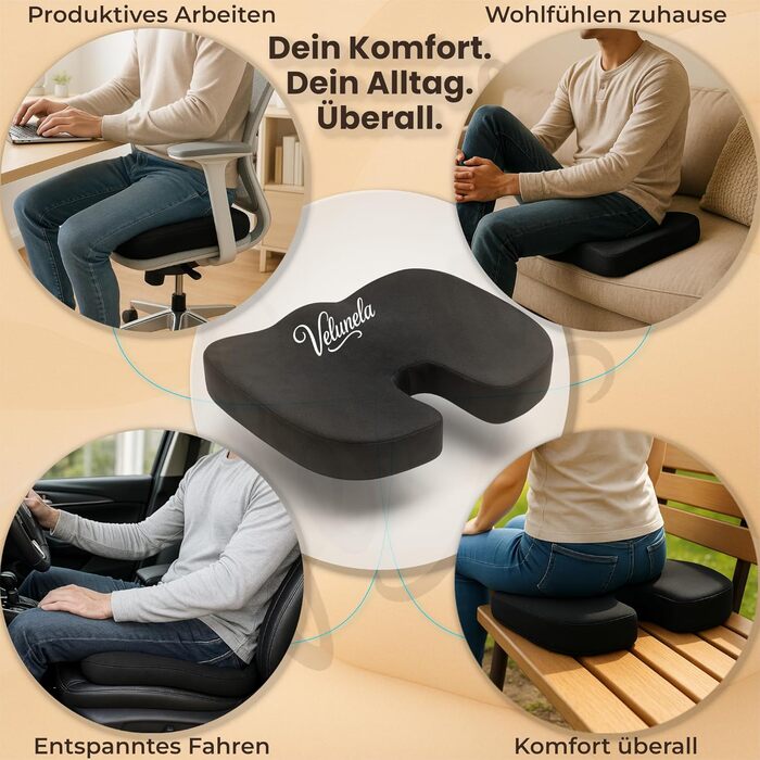 Гелеве сидіння з піною Memory Foam, сертифіковане IGR – ергономічна подушка для офісу, авто та дому (чорний)