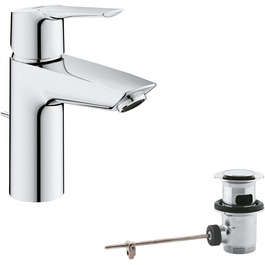 Змішувач для ванної кімнати Grohe Start, водозберігаючий, хром, з витяжною пробкою, 17 см, з інструментом 3в1, для встановлення на умивальник