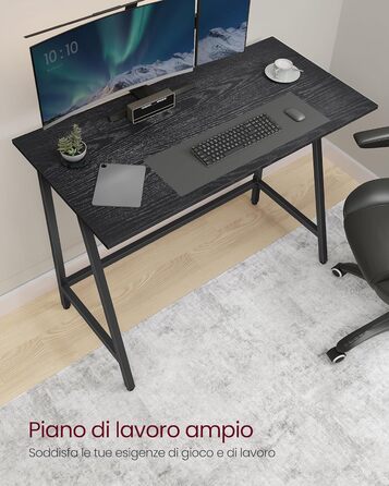 Письмовий стіл, комп'ютерний стіл, домашній офіс, офіс, кабінет, вітальня, стійка, компактна, легка збірка, промисловий дизайн, LWD40 шт. (чорне чорне дерево, чорне чорнило, 100 x 50 x 75 см)