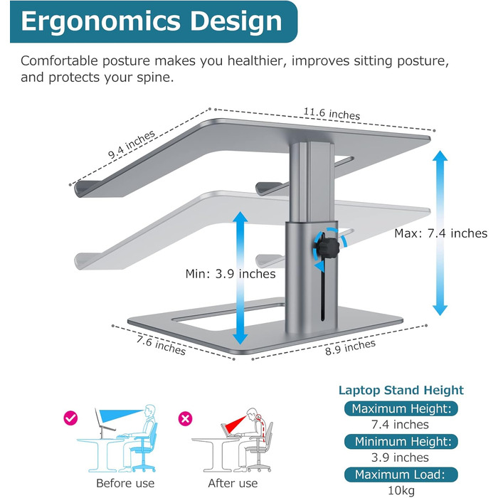 Підставка для ноутбука GOKEDA: ергономічна, регульована, з алюмінію, 11-17 дюймів