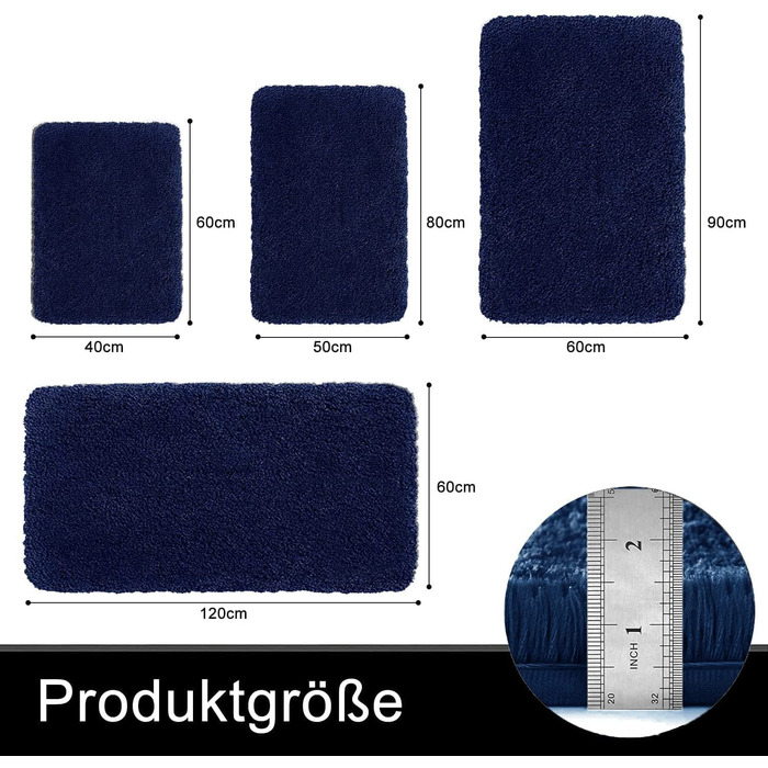 Набір килимків для ванної кімнати Homaxy, 2 шт. - нековзний, м'який, з високим ворсом, мікрофібра, 60 x 120 см, темно-синій