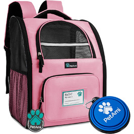 Розкішний рюкзак для домашніх тварин PetAmi для маленьких кішок і собак, цуценят, вентильований дизайн, двосторонній вхід, функції безпеки м'яка задня опора / подорожі походи, прогулянки на свіжому повітрі (рожевий)