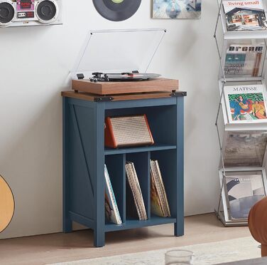 Підставка для програвача вінілу з місцем для платівок, шафка-регулятор для 160 альбомів, дерев'яна підставка для програвача, шафа-вітрина для вітальні, спальні, офісу (Блакитна)