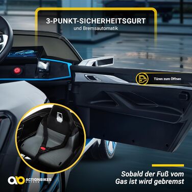 Дитячий електромобіль BMW i4 Actionbikes Motors, ліцензійний, з пультом 2,4 ГГц, електроавто для дітей від 3 років, іграшковий автомобіль (білий/чорний)
