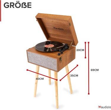 Вініловий програвач Fremont Retro з Bluetooth, вбудованими динаміками, підставкою, для платівок 7, 10, 12 дюймів, дерев'яний корпус, коричневий