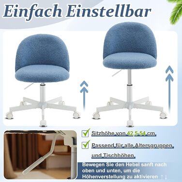 Крісло офісне Bonnlo з регулюванням висоти, для робочого кабінету, спальні, home office, обшите тедді, білий (блакитний)