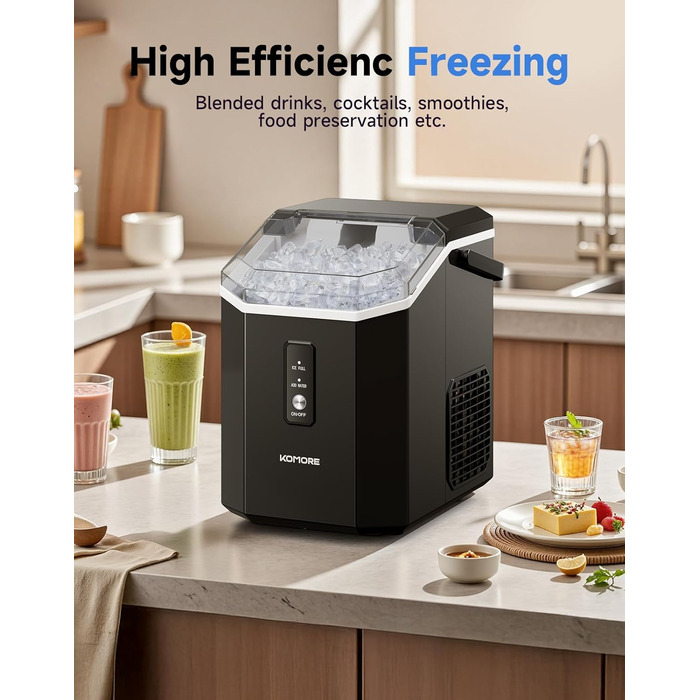 Машина для приготування морозива Komore, 15 кг/день, швидка (5 хв), портативна, з лопаткою та кошиком, самоочищення, для дому та офісу, чорна