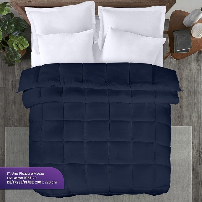 Всесезонна ковдра Utopia Bedding 370 GSM, дихаюча, супер м'яка (200x220 см, темно-синій)