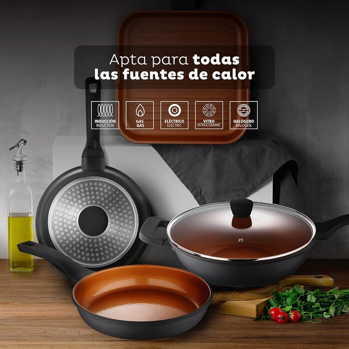 Сковорода San Ignacio Bronze з антипригарним покриттям 28 x 28 x 4,5 см, алюміній, для всіх плит