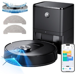 Робот-пилосос Proscenic Q8 Max+ з функцією миття, 8000Pa, 200хв, док-станція для самоочищення, 3л, лазерна навігація, керування через додаток, сумісність з Alexa, Google, Siri, чорний