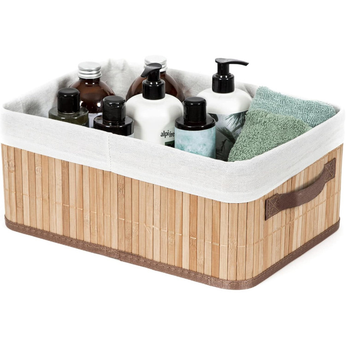 Бамбуковий кошик для білизни знімним мішком - стильний органайзер для ванної, спальні або пральні, декоративне зберігання в стилі SPA (природний, прямокутний)