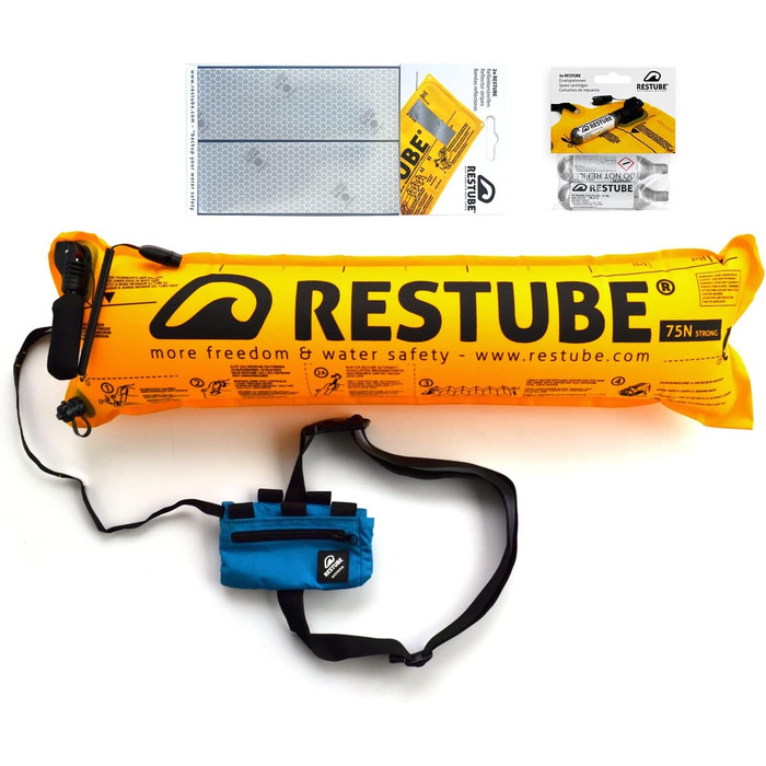 Плавучий буй Restube стартовий комплект / включає надувний рятувальний буй, 2 запасних картриджа CO2 і водонепроникну світловідбиваючу стрічку (Екстремальний стартовий комплект)